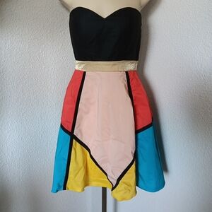 Deja Vu Color Block Carnival Dress Strapless New Womans Size S Full Circle Skirt